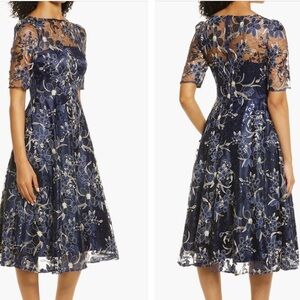 flounce sleeve midi dress Adelina Floral Chiffon Flounce Sleeve Shirred Midi Dress